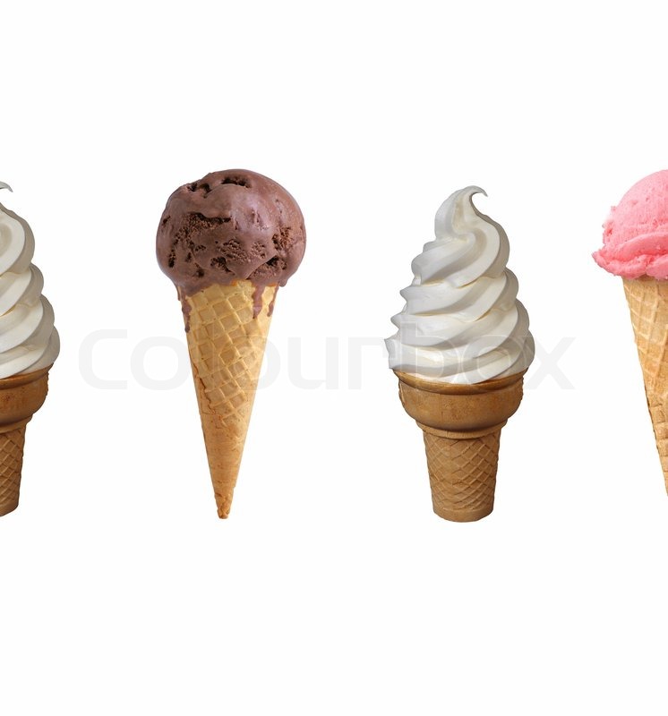 Assorted ice cream in sugar cones Stock image Colourbox