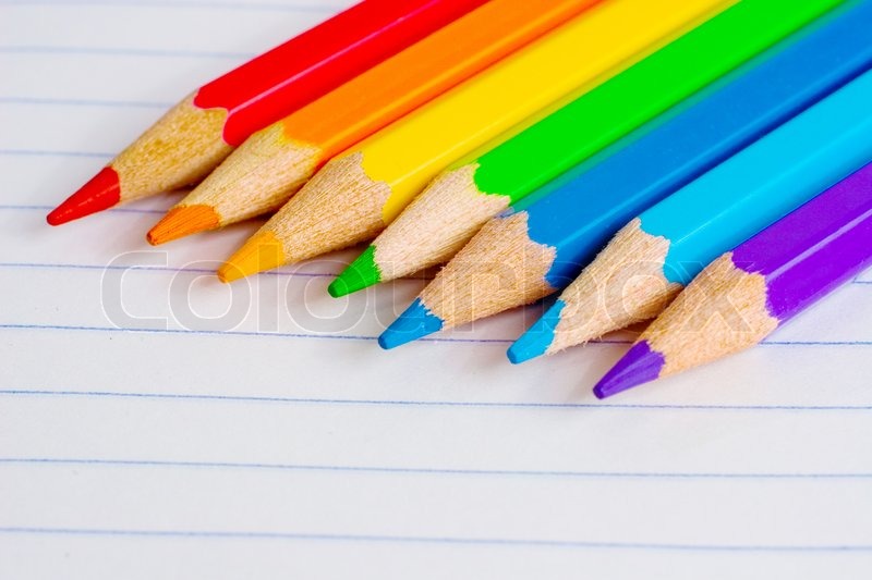 seven color pencils of rainbow colors on a blank lined notebook sheet stock photo colourbox - Blank Rainbow To Color seven color pencils of rainbow colors on a blank lined notebook sheet stock photo colourbox - Blank Rainbow To Color