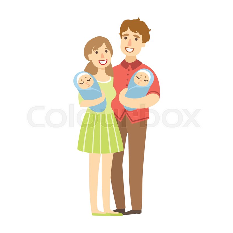 Young Parents Holding Newborn Twins In Stock Vector Colourbox We offers cartoon twins products. young parents holding newborn twins in