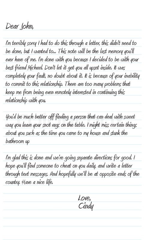 A neatly written sample dear john letter in vector format ...