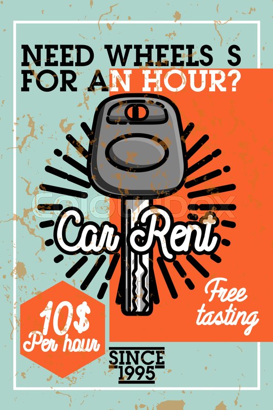 Color Vintage Car Rent Banner Vector Stock Vector Colourbox