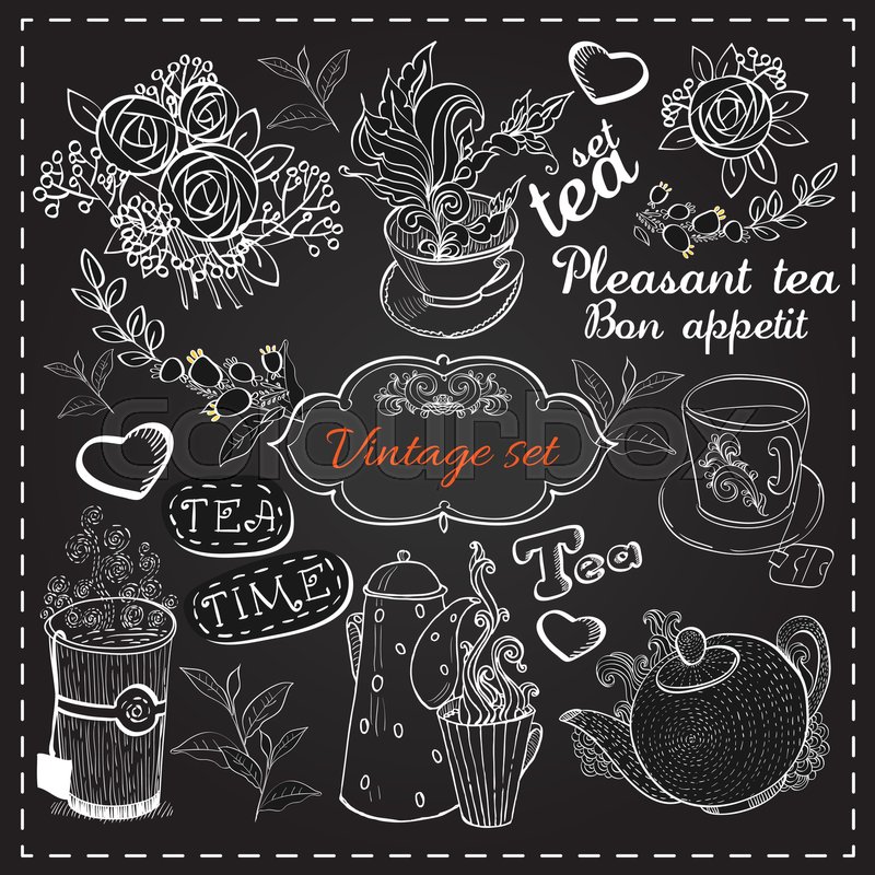 Set of tea collection with a tea cup | Stock vector | Colourbox