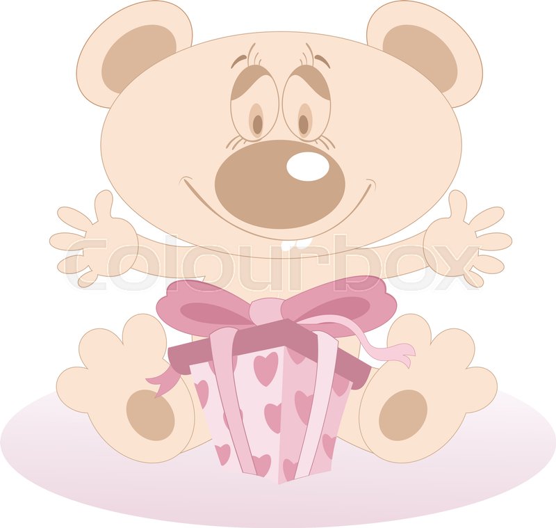 cute teddy bear is given a present and looks happy stock infant toys for christmas