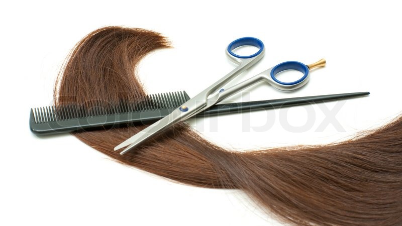 Scissors Hairbrush And Lock Of Hair Stock Image Colourbox