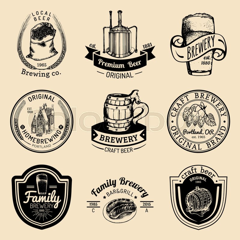 Old brewery logos set. Kraft beer Stock vector Colourbox