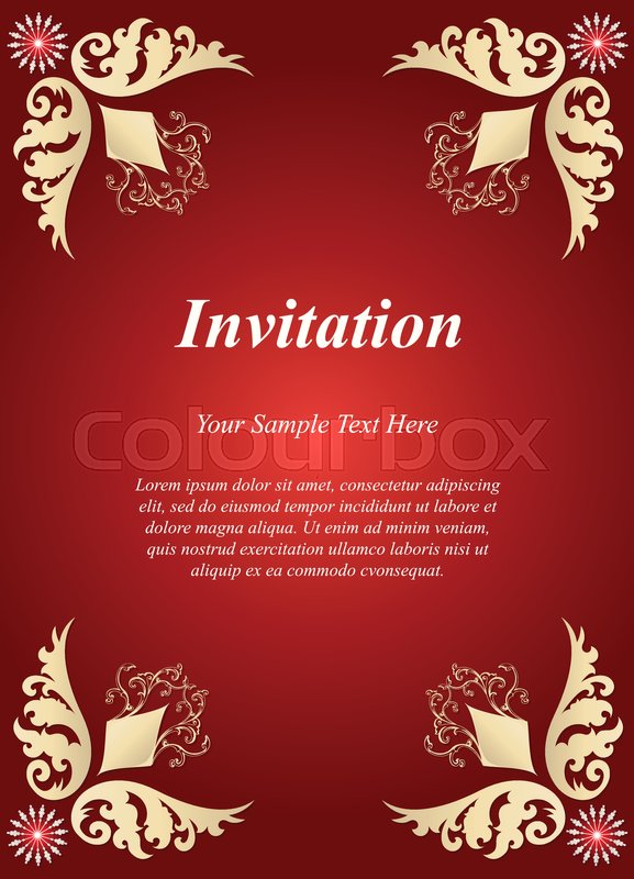 Invitation card, wedding card with golden ornamental on red background |  Stock vector | Colourbox