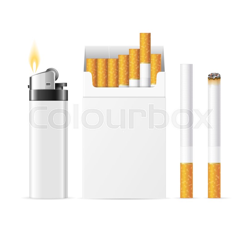 realistic template blank white cigarette pack with pocket lighter