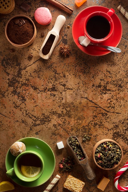 Cup of coffee and tea on table ... | Stock image | Colourbox
