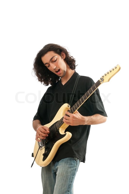 Guitar player isolated on the white | Stock image | Colourbox