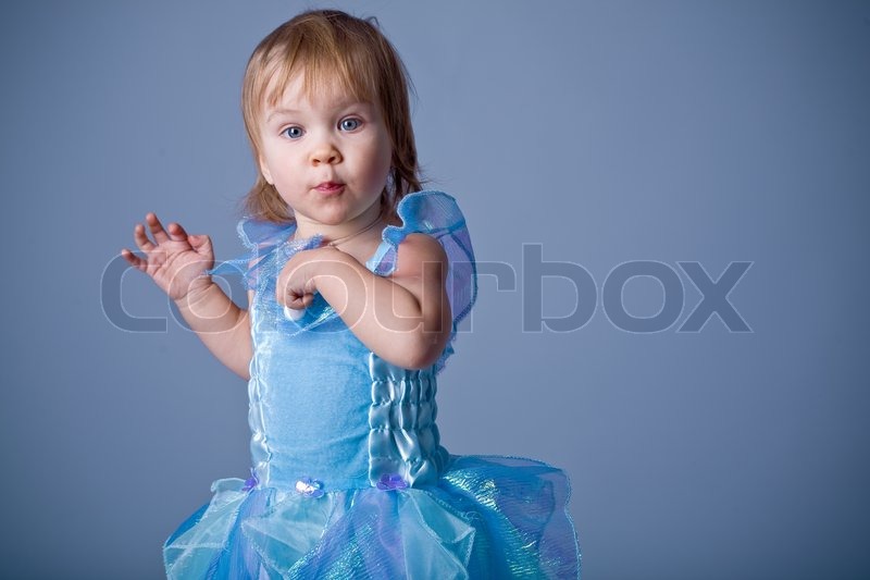 Small Baby Girl In Blue Fairy Costume Stock Image Colourbox