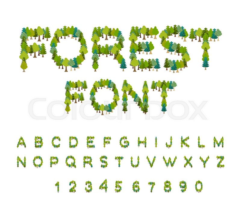 forest font tree alphabet letter stock vector colourbox
