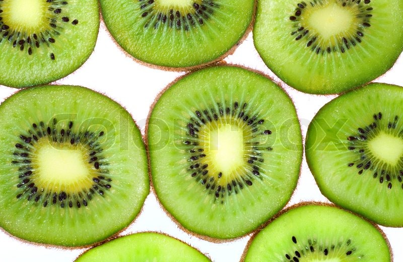 Grüne reif Kiwi Makro in Scheiben Stock Bild Colourbox