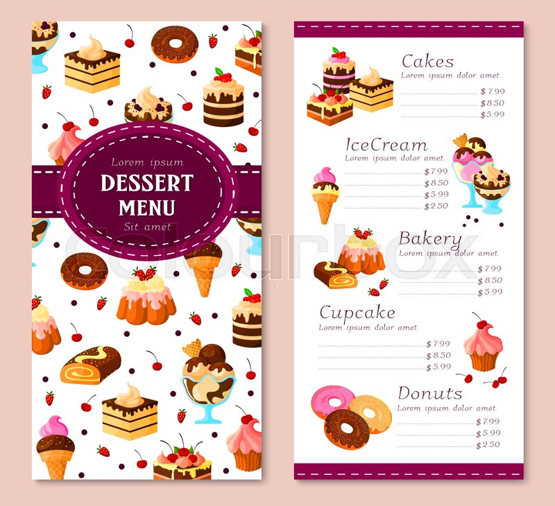 Baker shop pastry menu, bakery cakes and desserts, cafe patisserie cookies.  Vector berry cake, tiramisu and cheesecake, muffins with chocolate glazing  Stock Vector Image & Art - Alamy