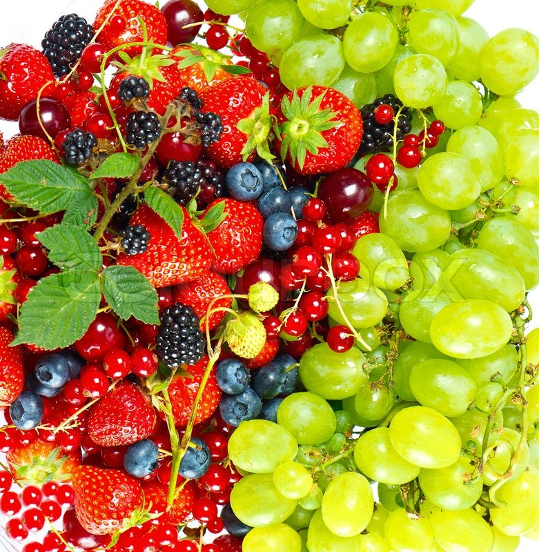 Green grape with mixed berries Stock image Colourbox