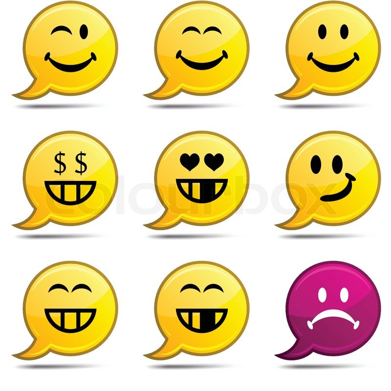 Smiley Set von rund glänzend Comics | Vektorgrafik | Colourbox