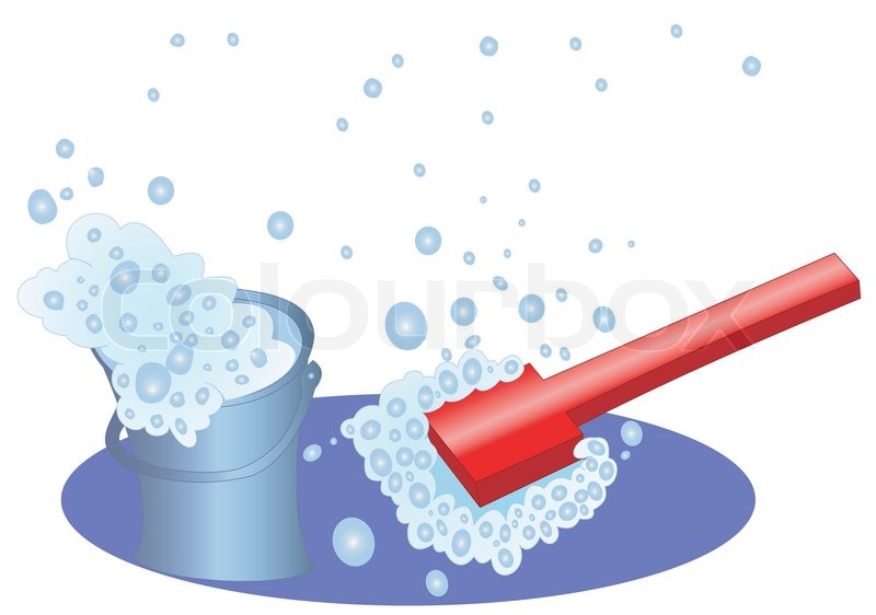 Bucket and brush with a soapsuds and bubbles | Stock Vector | Colourbox