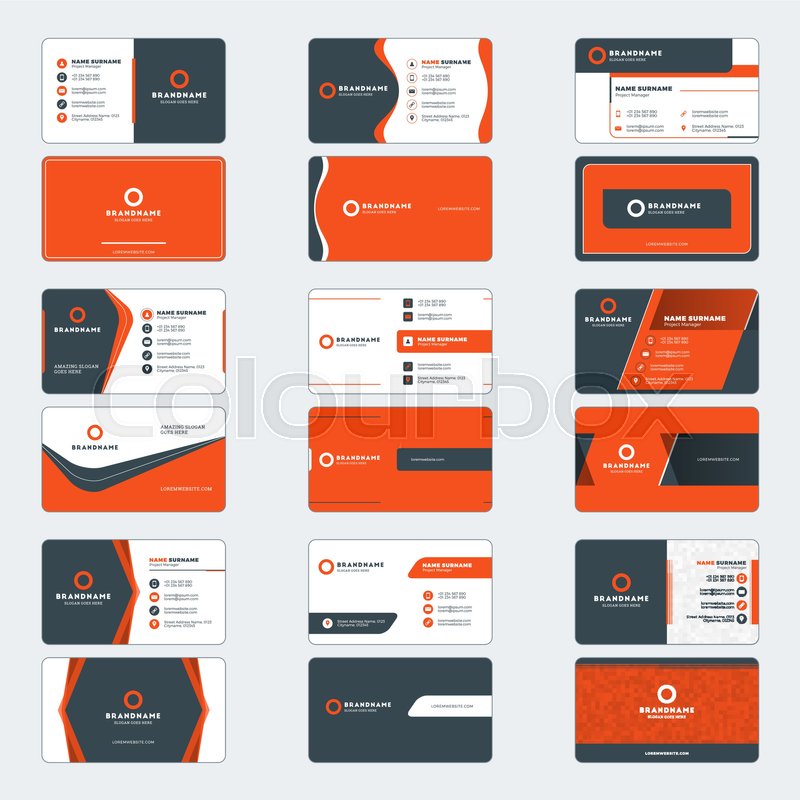 set of modern business card print templates horizontal business cards red and black colors personal visiting card with company logo vector illustration