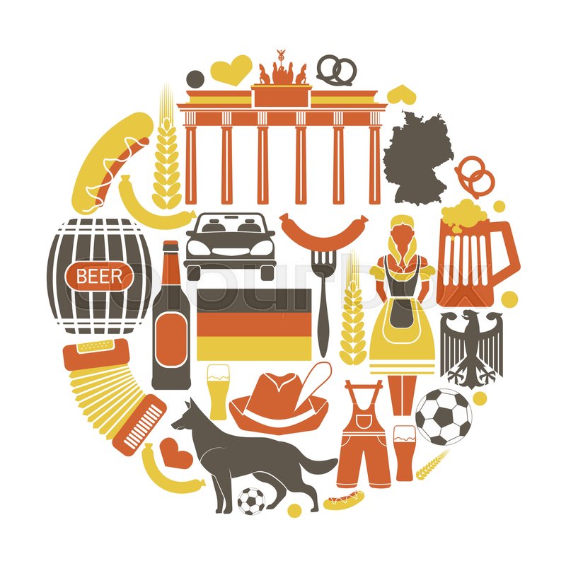 germany sightseeing landmarks and famous vector travel attractions poster vector icons of german map and flag bundestag and brandenburg gate