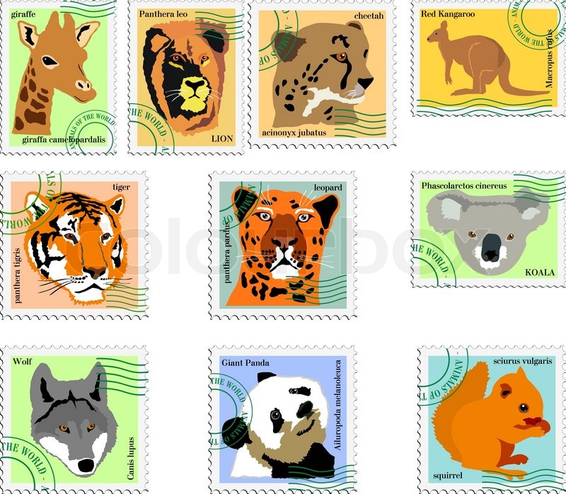 Collection of stamps of animals | Stock Vector | Colourbox