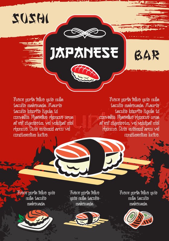 sushi bar vector poster for japanese seafood restaurant menu design
