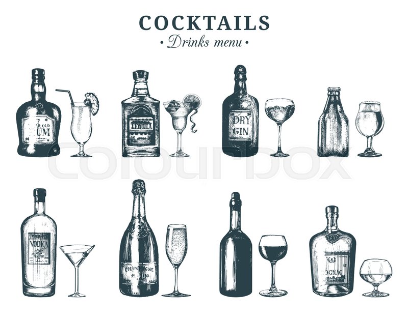 hand sketched bottles and