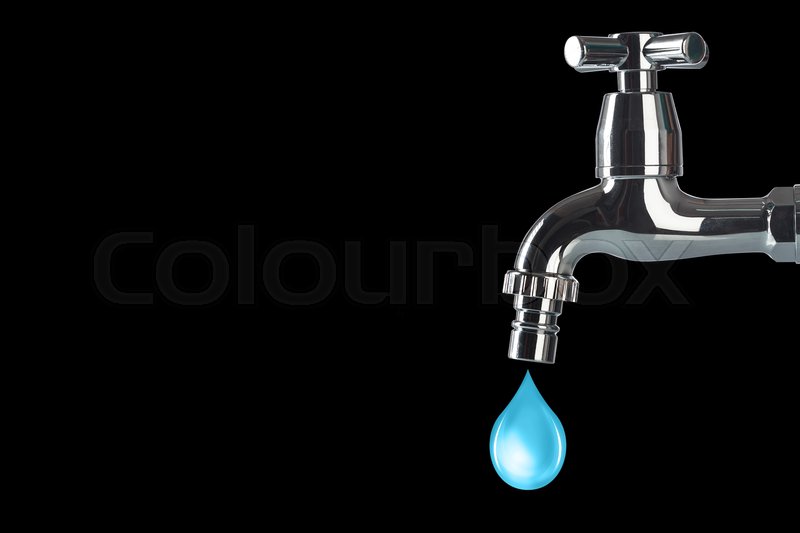 Faucet And Water Drop On Black Stock Image Colourbox