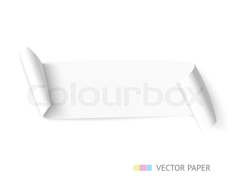 white curved paper ribbon banner with paper scroll isolated on white