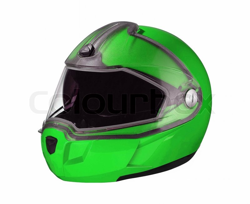 Green shiny motorcycle helmet Isolated | Stock image | Colourbox