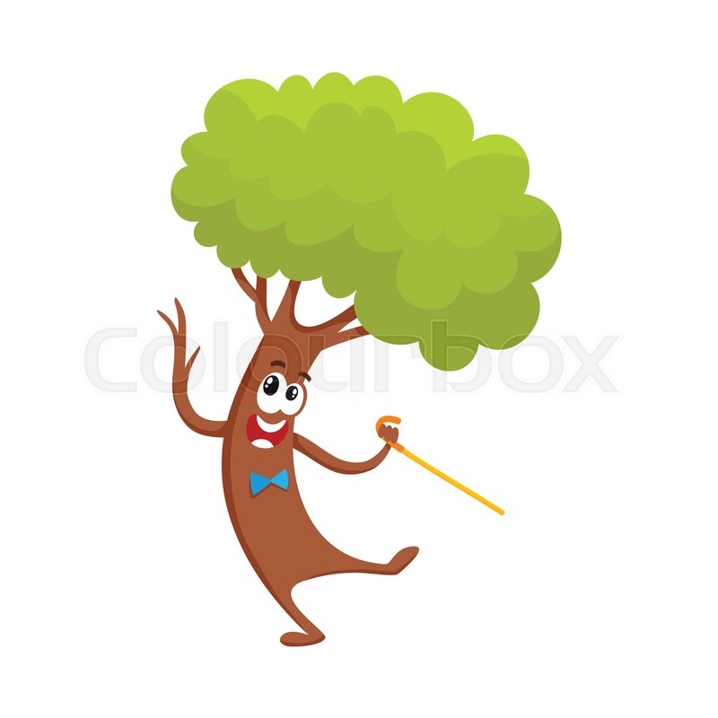 Funny comic tree character dancing ... | Stock vector | Colourbox