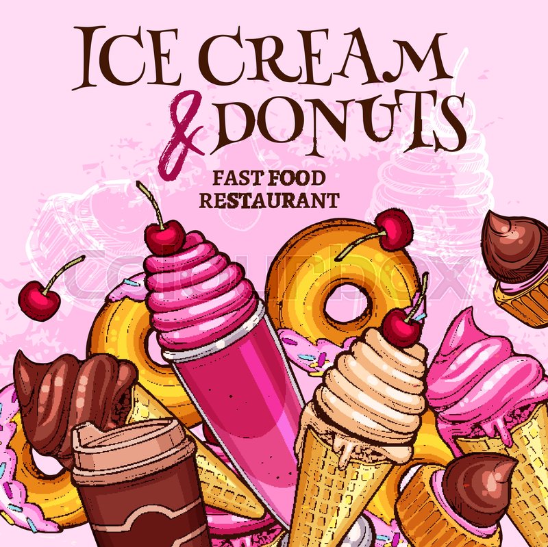 Ice cream and donuts vector poster for Stock vector Colourbox