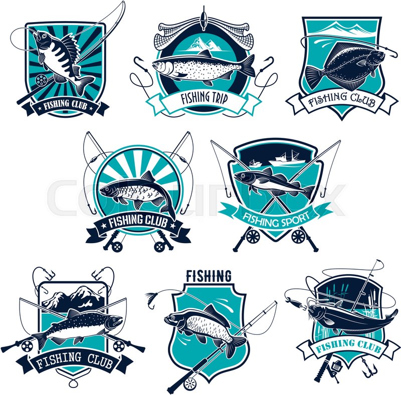 Fishing Sport Badge Set Bass Trout Stock Vector Colourbox