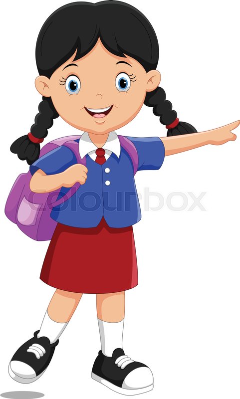 cartoon girl going to school