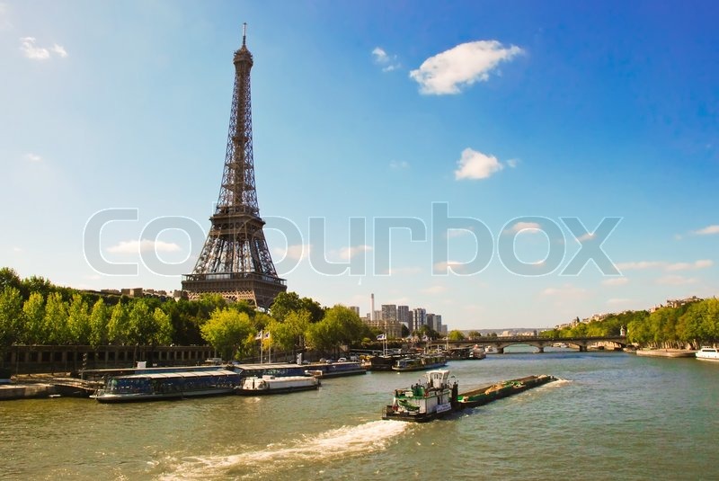Eiffel Tower On The Bank Of River Seine Stock Image Colourbox