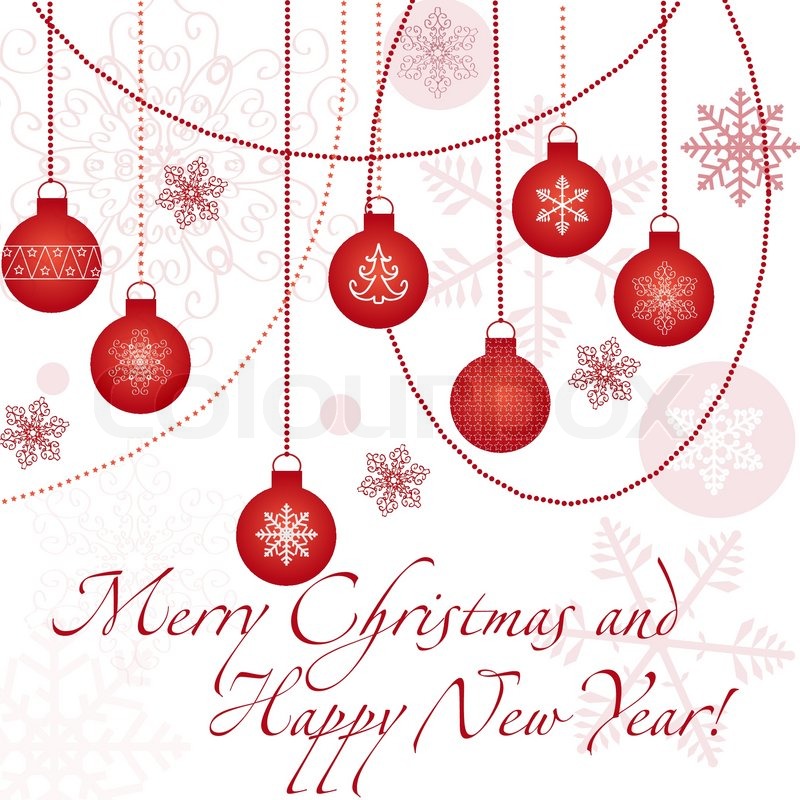 box vector round with sample Christmas and balls with card snowflakes text