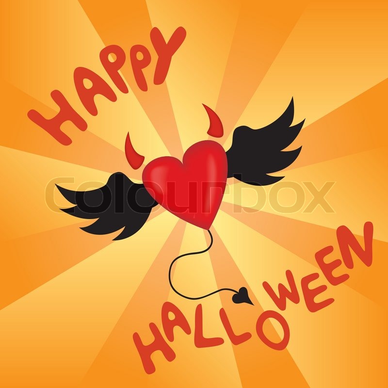 Vector halloween card with winged heart Stock Vector Colourbox