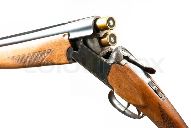 Old hunting rifle with patrons over white | Stock Photo | Colourbox