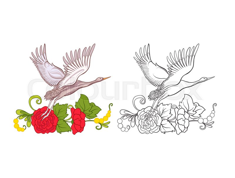 Set Of Colored Sample And Outline Drawing Hand Coloring Page For Adult Book Stock Line Vector Illustration