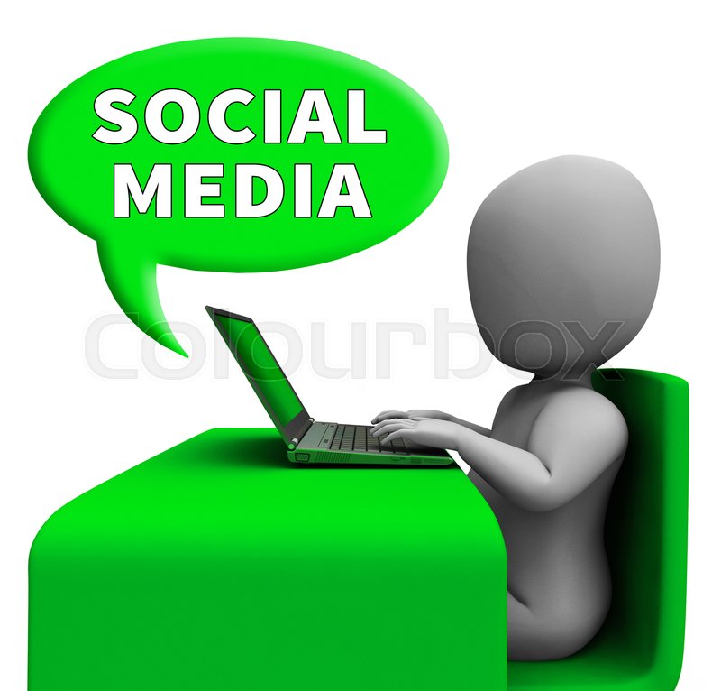 Social media man with laptop meaning online posts 3d rendering ... Rendering 3d online