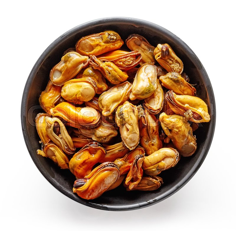 Bowl of marinated mussels isolated on Stock Photo Colourbox