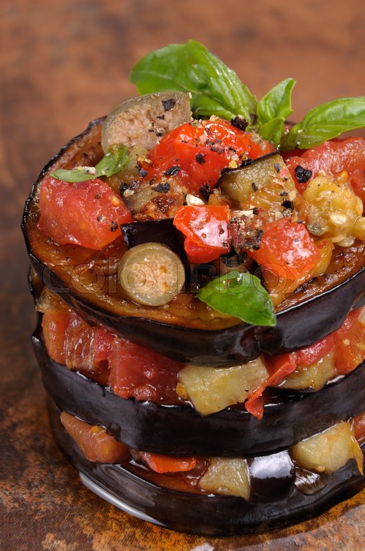 Appetizer fold a pile fried eggplant Stock image Colourbox
