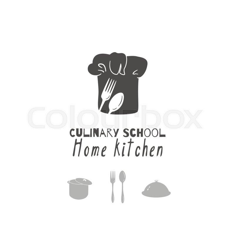 set of hand drawn silhouettes chef hat stock pot cloche spoon