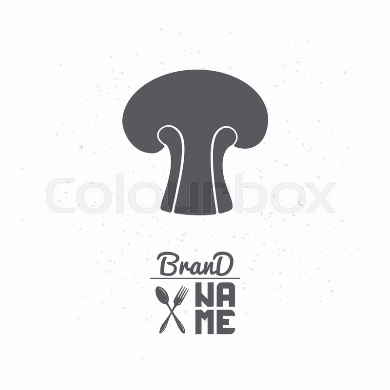 hand drawn silhouette of mushroom food market logo template for