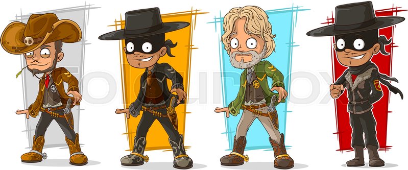 Cartoon Sheriff Cowboy And Bandit With Stock Vector Colourbox