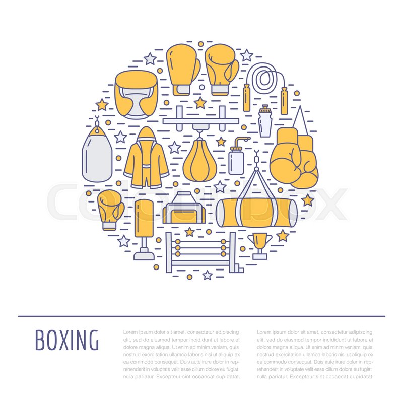 boxing poster template vector sport training colored line icons
