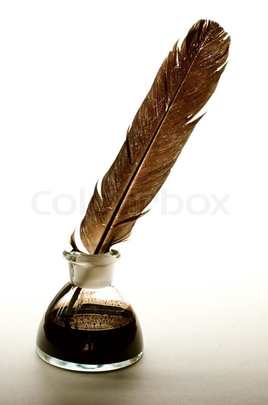 Ink Bottle With The Feather Feather And Ink Bottle Isolated On Stock Image