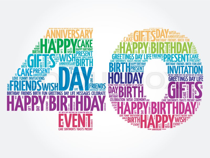 happy 40th birthday word cloud collage concept stock vector