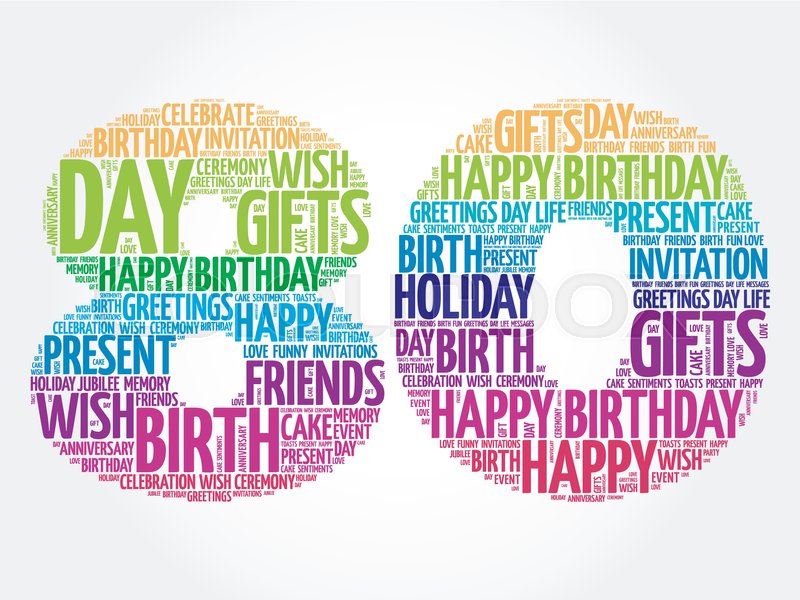 happy 80th birthday word cloud collage concept stock vector