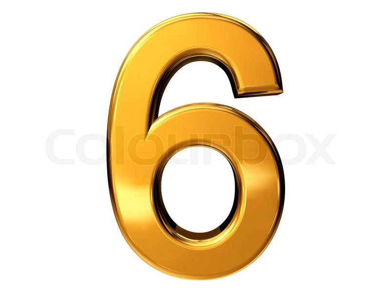 Gold number six isolated on white background | Stock Photo | Colourbox