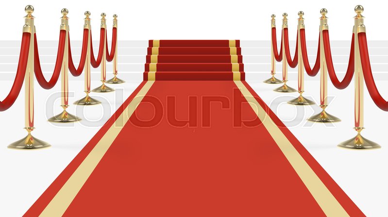 red carpet with stairs podium red ropes golden stanchions