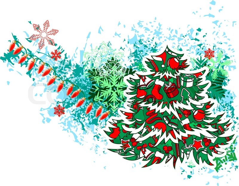 modern christmas tree with garland and snowflakes stock vector colourbox - Christmas Tree With Garland modern christmas tree with garland and snowflakes stock vector colourbox - Christmas Tree With Garland